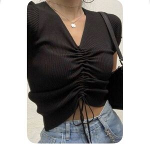 H&M Black Ruched Crop Top